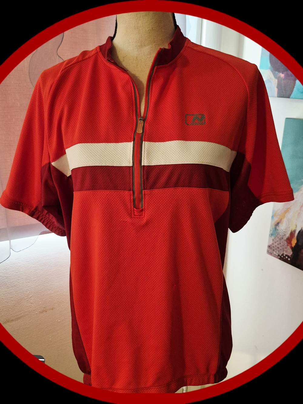 Nishiki Men's Red Colorblock Lightweight Cycling Jersey w/Multi Back Pockets